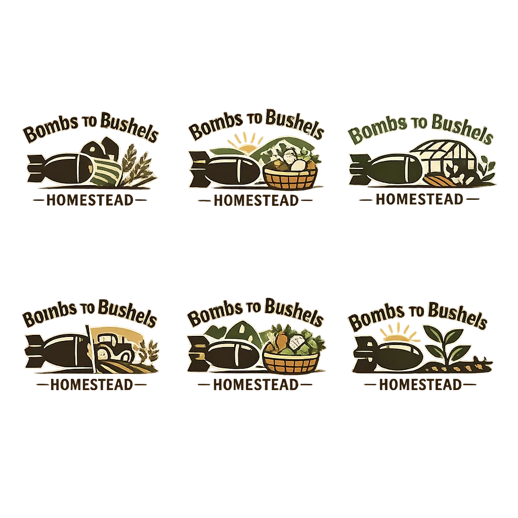 Create a merch design for a homestead named Bombs to Bushels Homestead.