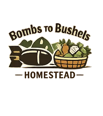 Create a merch design for a homestead named Bombs to Bushels Homestead.