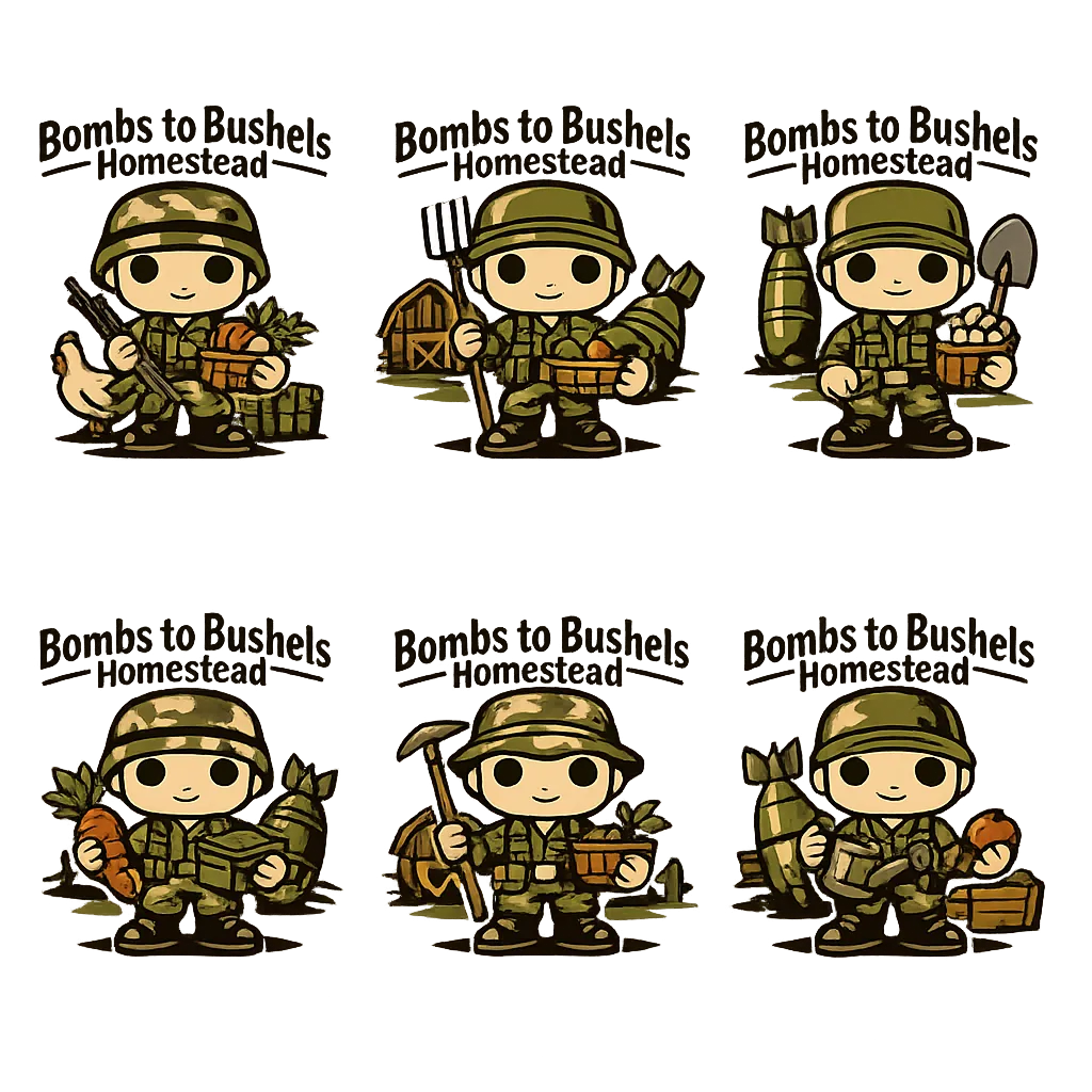 Create a merch design for a homestead named Bombs to Bushels Homestead.