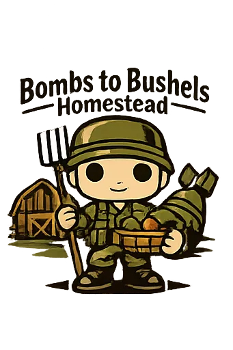 Create a merch design for a homestead named Bombs to Bushels Homestead.