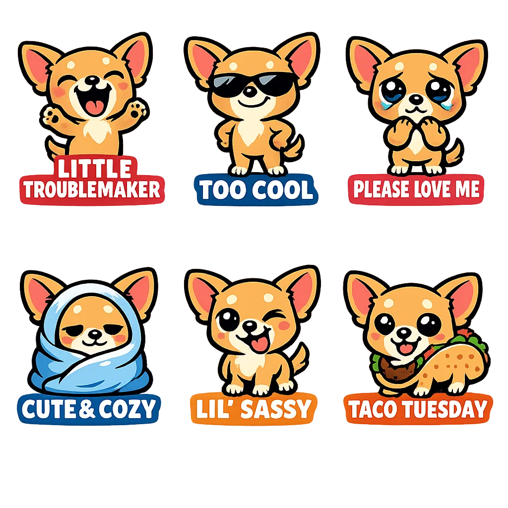 Cute Chihuahua dog, cartoon style, vector art, PNG, no background, 4500x5400 px, print ready