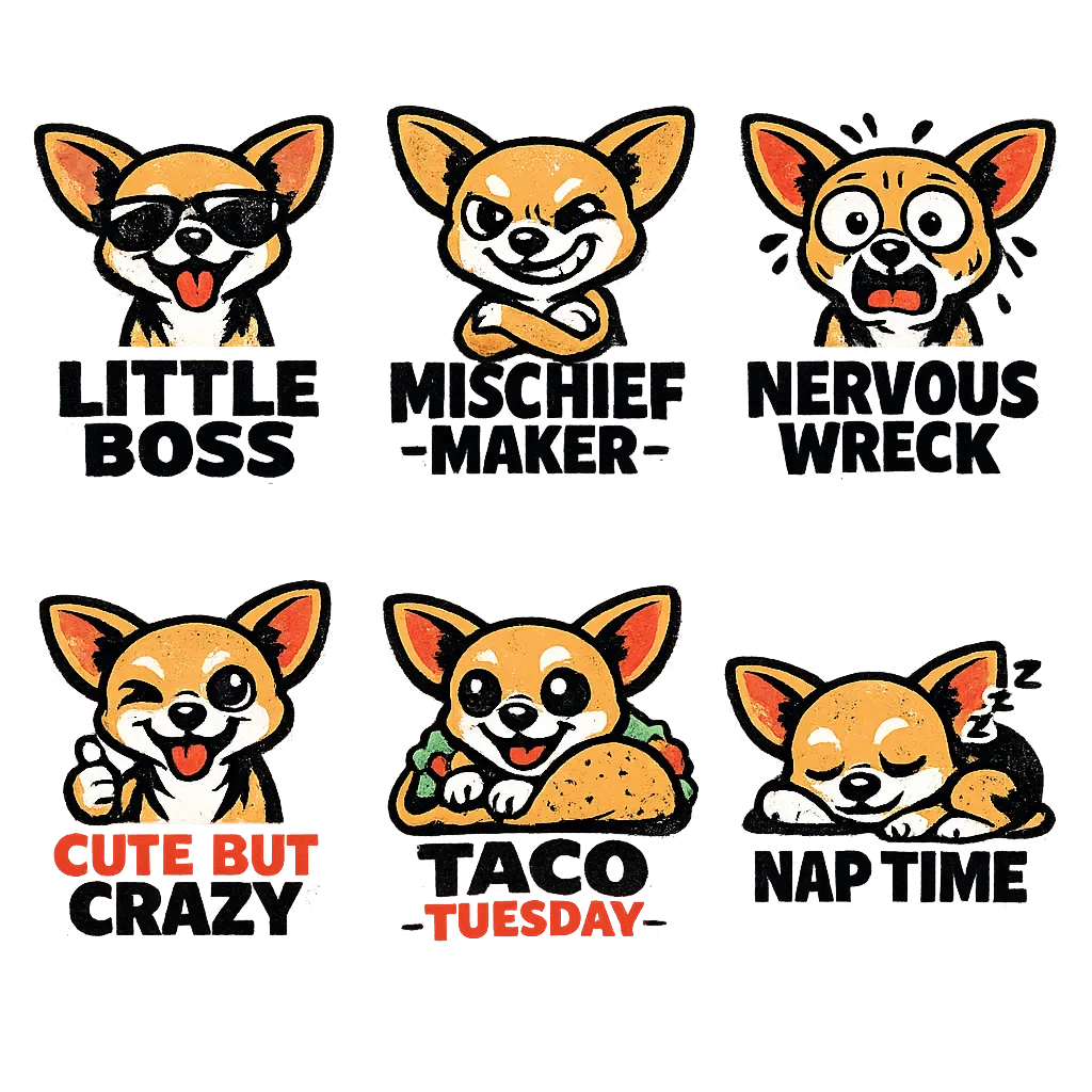 Cute Chihuahua dog, cartoon style, vector art, PNG, no background, 4500x5400 px, print ready