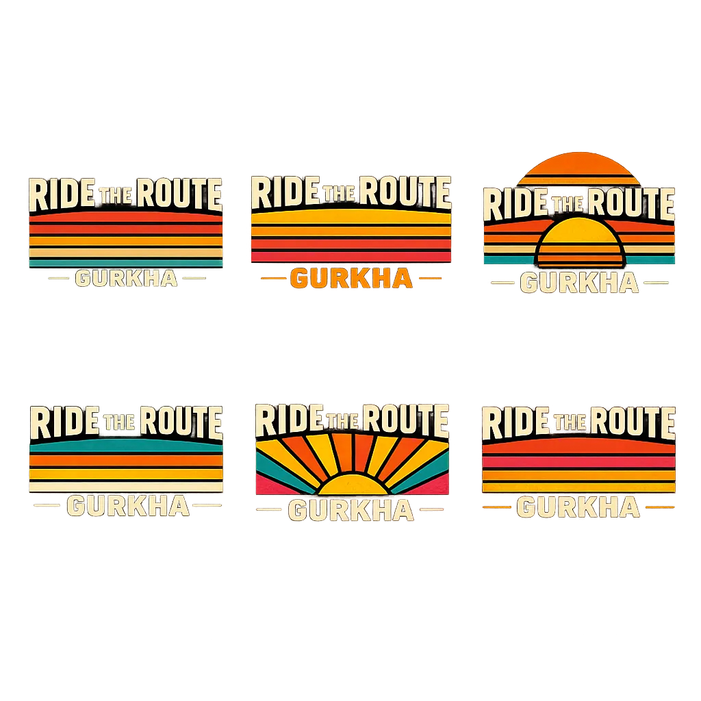 Create a clean but rusty hoodie for- RIDE THE ROUTE (include a GURKHA) and offroading. Back and fron