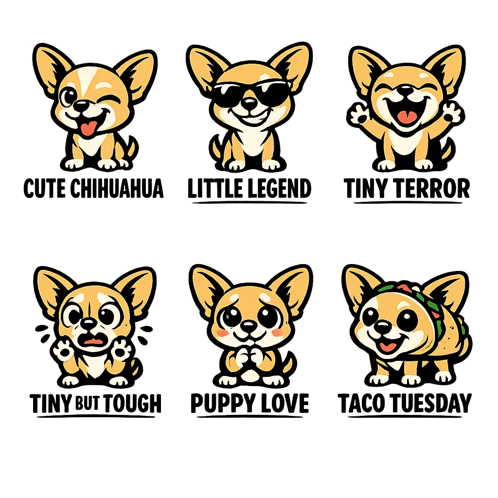 Cute Chihuahua dog, cartoon style, vector art, PNG, no background, 4500x5400 px, print ready