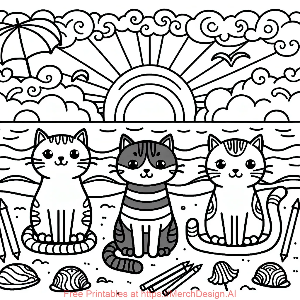three cats at the beach