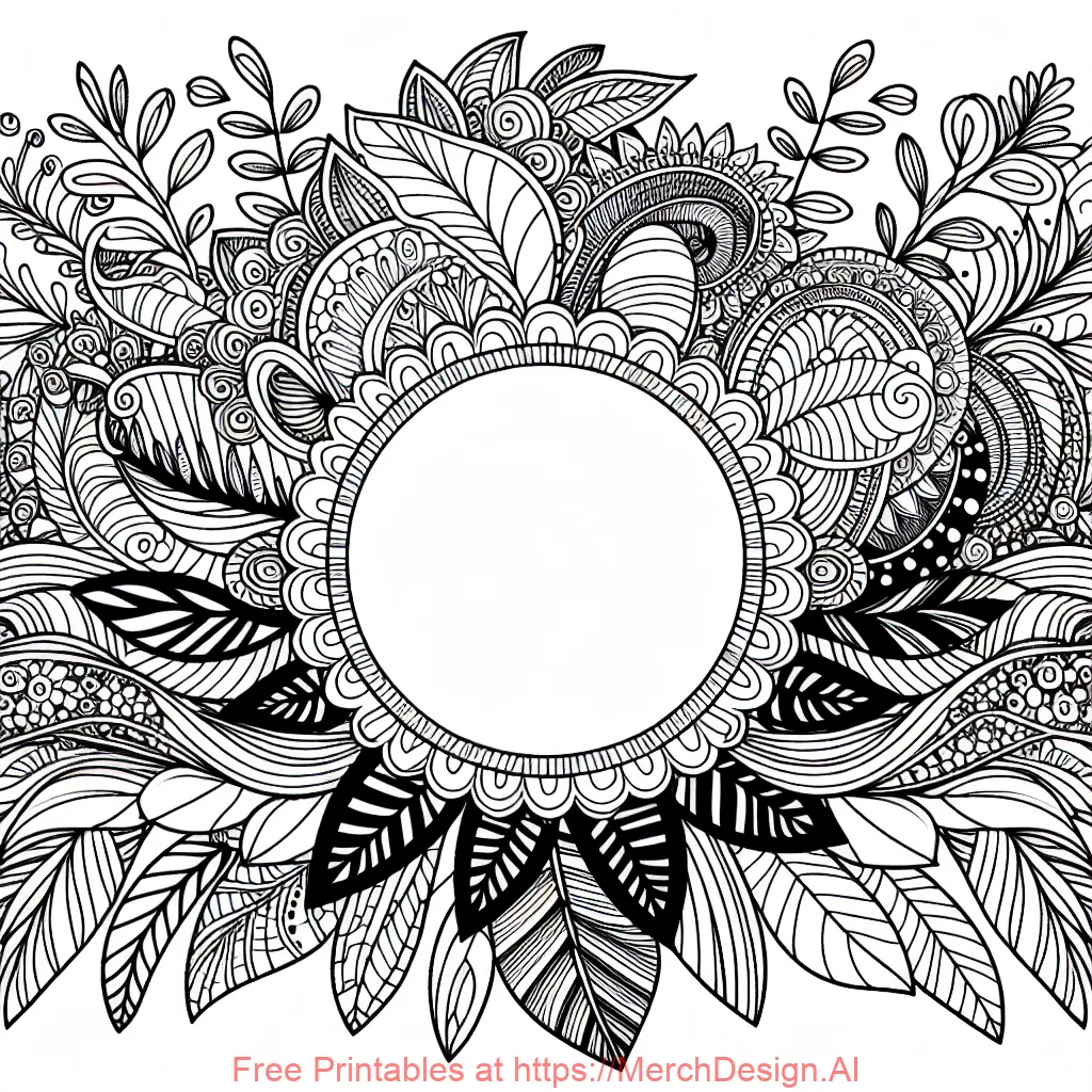 zentangle foliage border white center