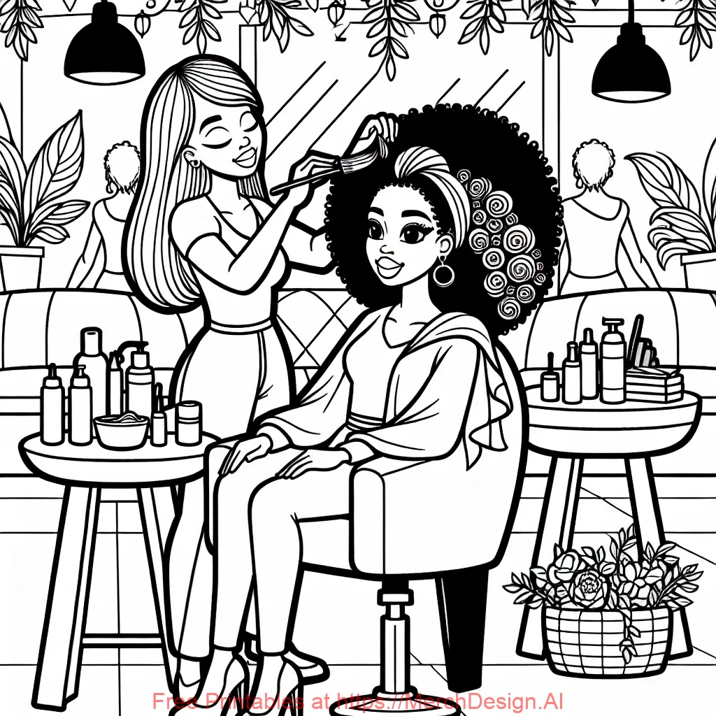 African American woman at salon getting a wedding hairstyle 