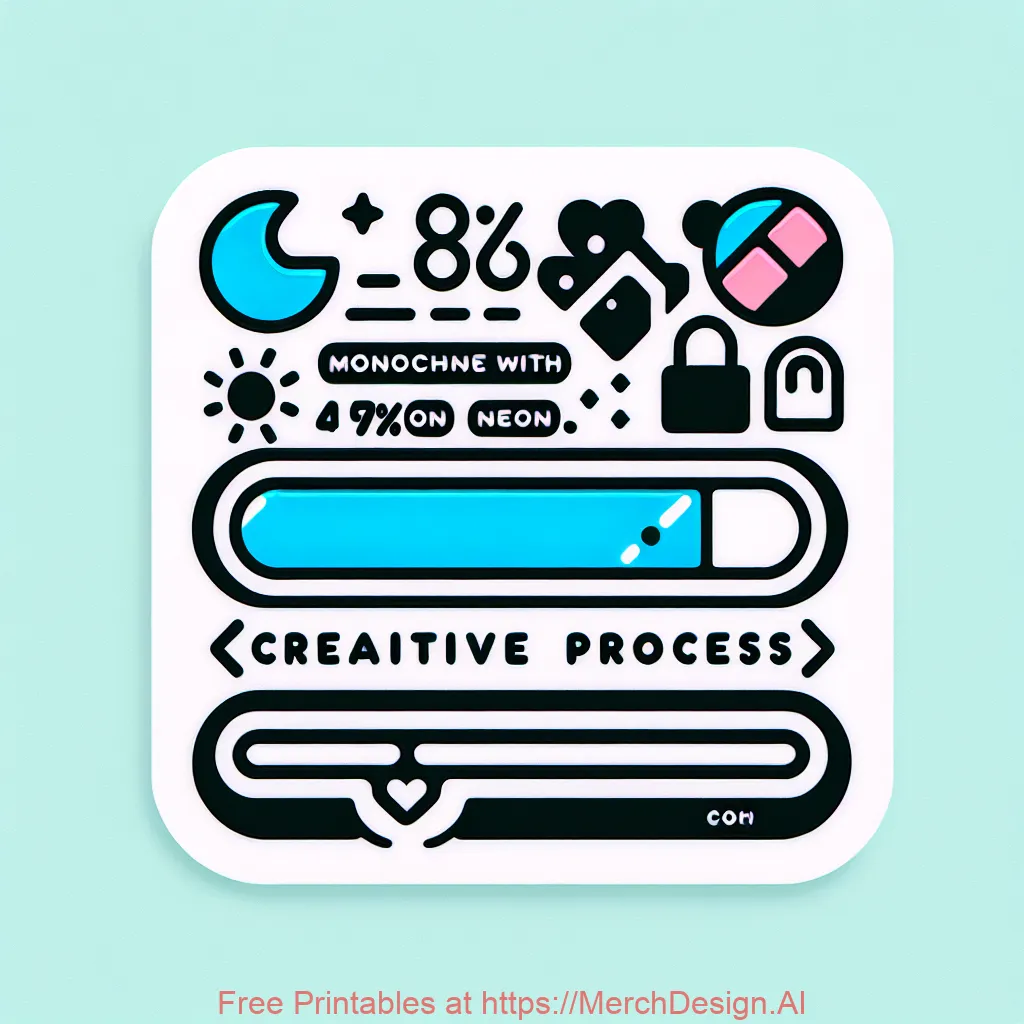 -  A loading bar with “Creative Process: 87%” Style: Clean, monochrome with a pop of neon