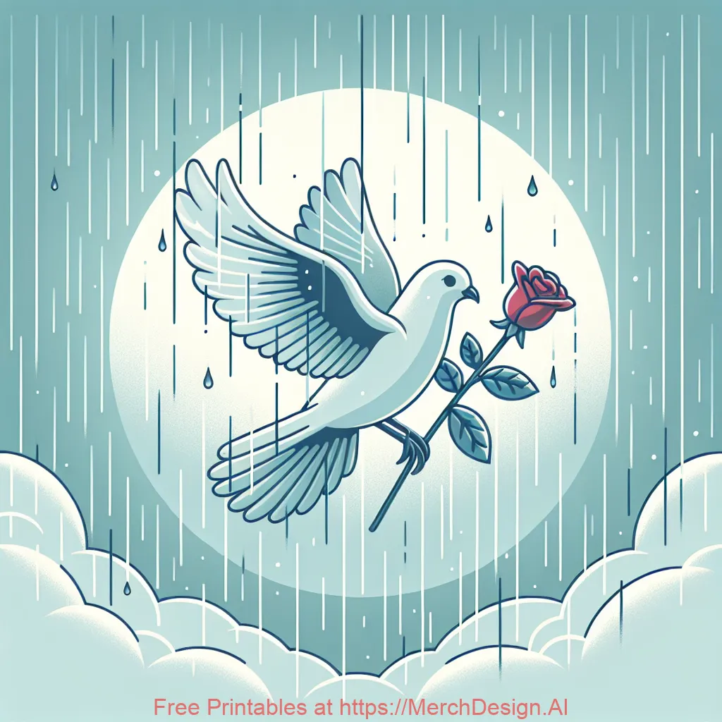 A dove flying away with a rose while raing