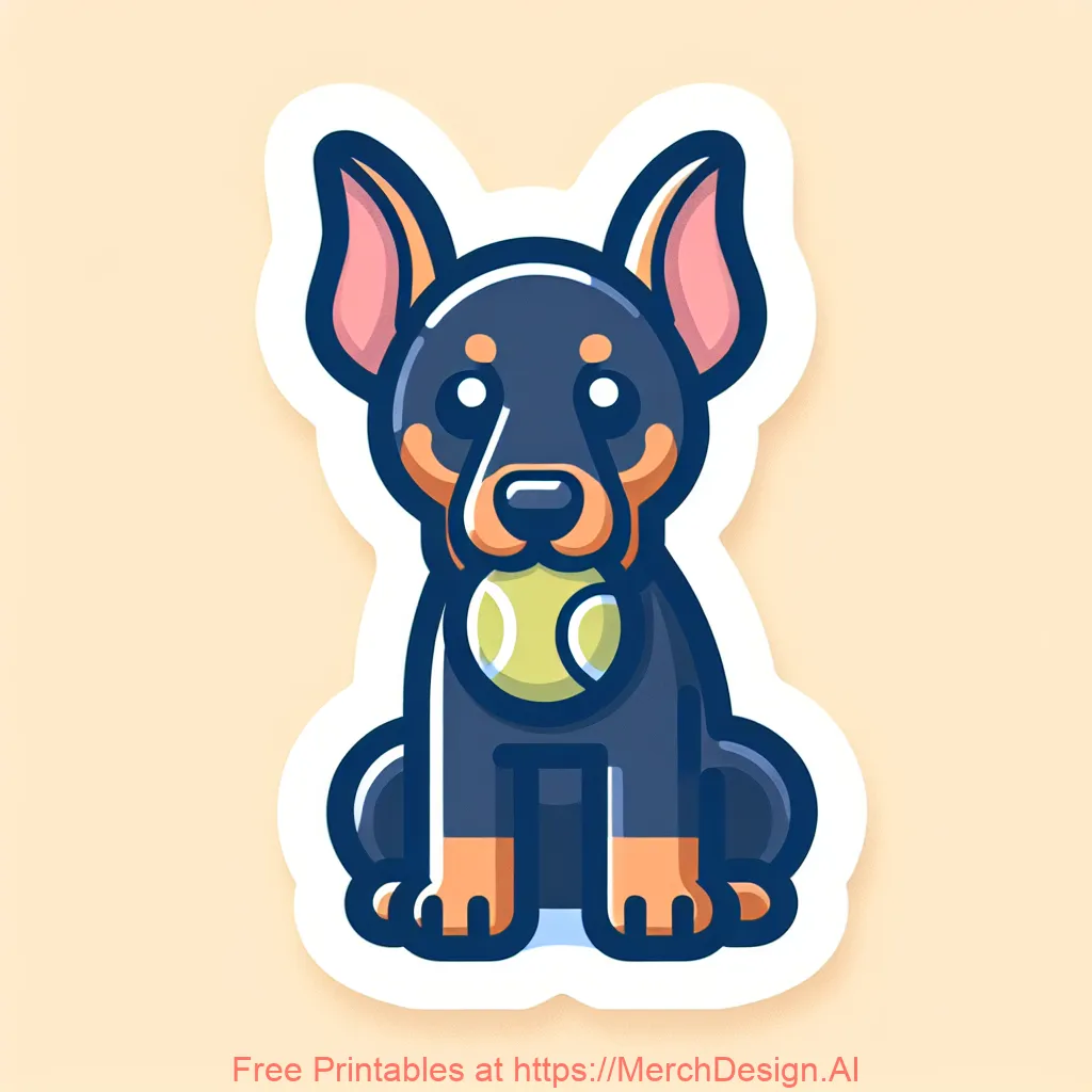 Doberman, with a tennis ball in his mouth 
